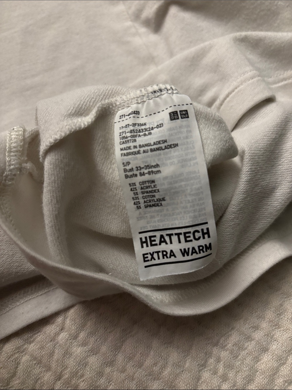 uniqlo heattech cotton scoop neck long sleeve shirt size S white - Picture 3 of 4